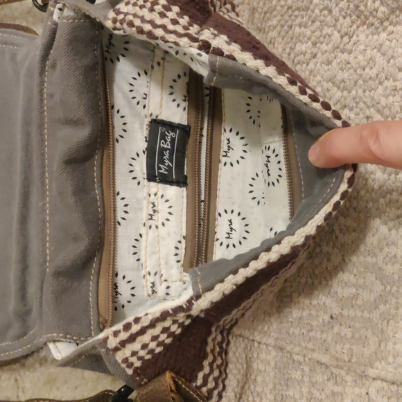 MYRA BAG - Crossbody/backpcCanvas Cowhide Med Shoulder Bag, Gray Brown and Beige - Picture 2 of 12